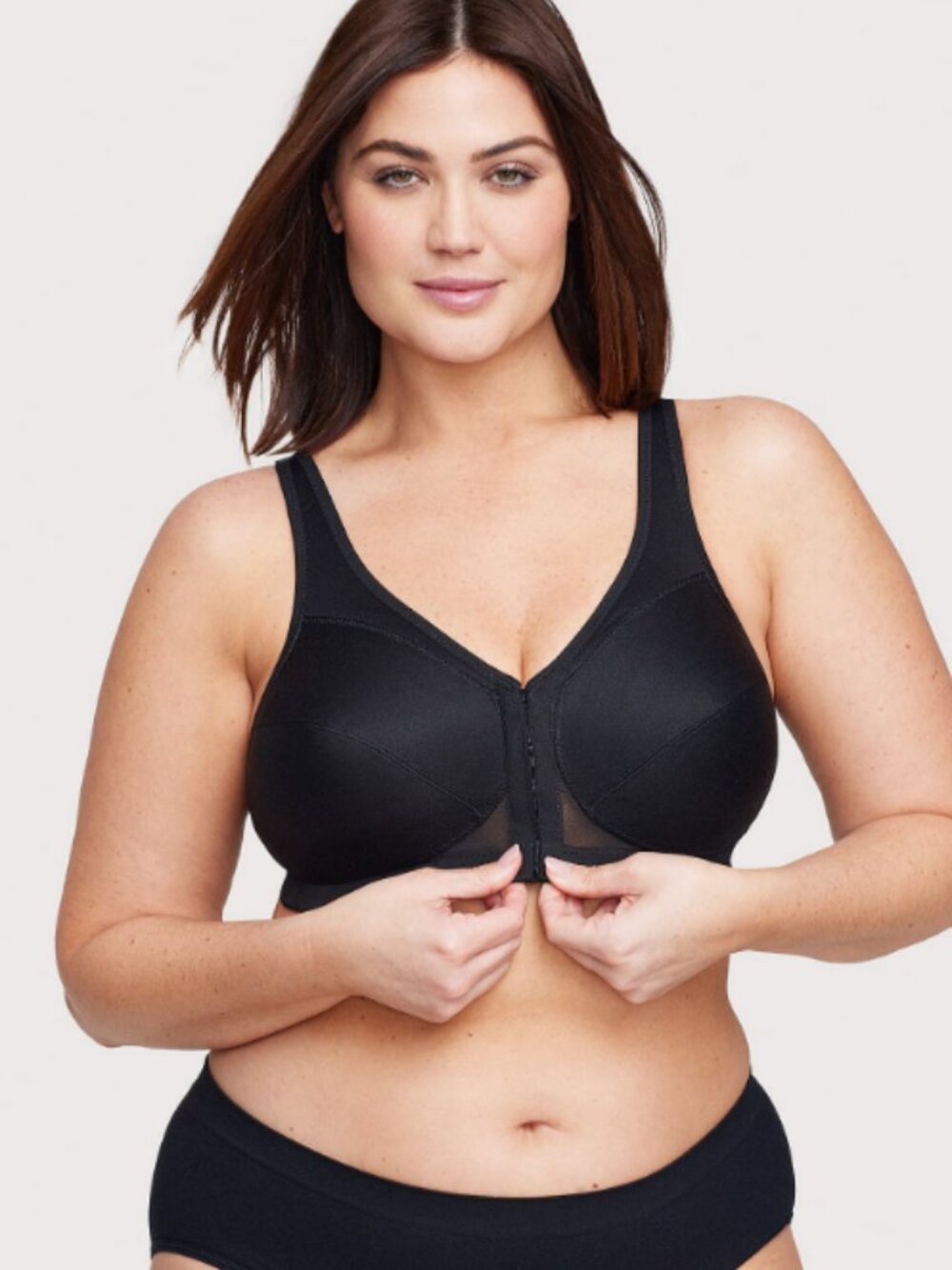 Glamorise MagicLift Posture Back Bra 42F Black Front Closure Wirefree 1265 NWOT
